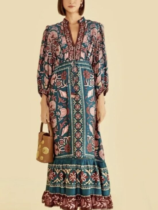 FARM Rio Dresses & Skirts - Farm Rio Teal Seashell Tapestry Lenzing™ Ecovero™ Viscose Maxi Dress, Size M